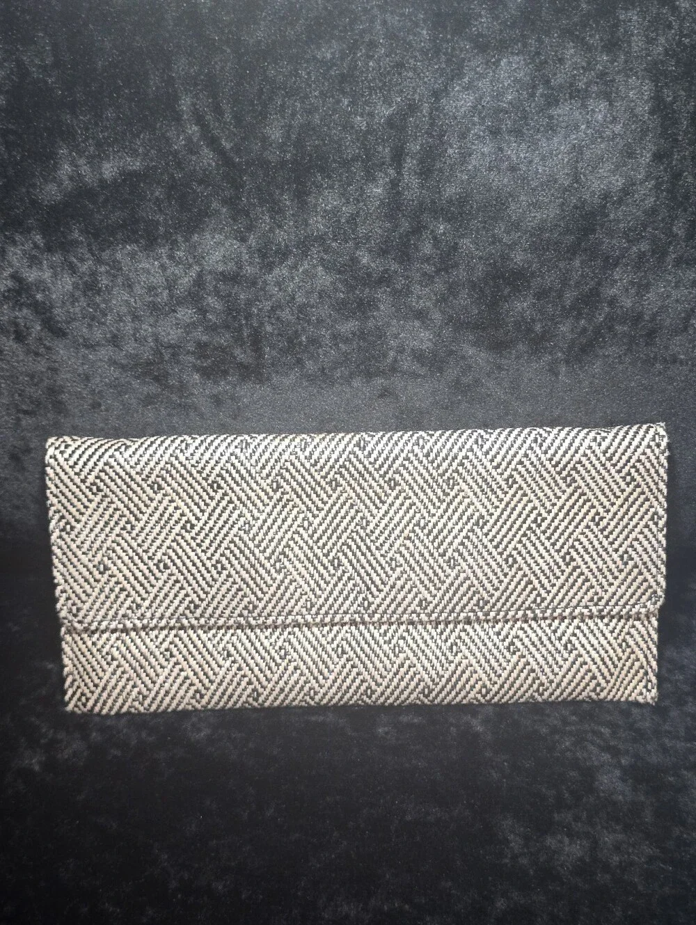 Boho Woven Straw Envelope Clutch Bag Black Natural Geometric Pattern